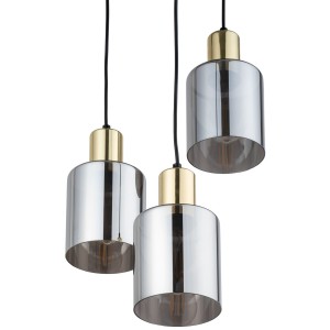 Lampa wisząca SIERRA TK Lighting 3xE27 15W, grafitowe szklane klosze, złote elementy.