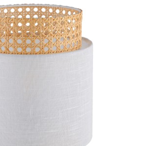 Lampka nocna BOHO TK Lighting 1xE27 15W z białym kloszem tkaninowym i naturalnym ratanem.
