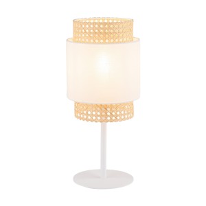 Lampka nocna BOHO TK Lighting z abażurem z tkaniny i ratanu.