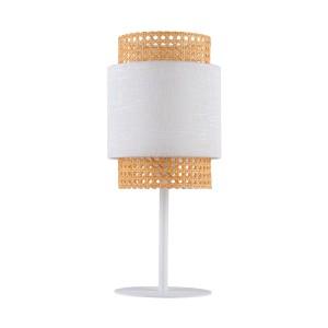 Lampka nocna BOHO TK Lighting z tkaninowym i ratanowym abażurem biała/słomkowa.