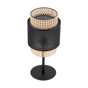 Lampka nocna BOHO TK Lighting, tkanina, ratan czarny i słomkowy.