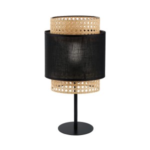 Lampka nocna BOHO TK Lighting 1xE27 15W Tkanina Ratan Czarny Słomkowy