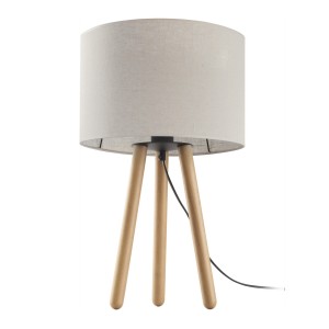 Lampka nocna TOKYO TK Lighting 1xE27 15W Tkanina Len naturalny na drewnianych nogach.