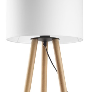 Lampka nocna TOKYO TK Lighting 1xE27 15W Tkanina Biały, drewniana podstawa.