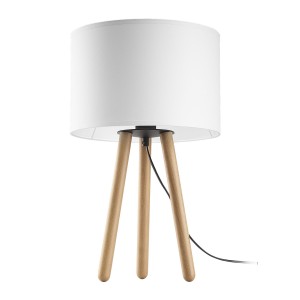 Lampka nocna TOKYO TK Lighting z białym abażurem i drewnianymi nóżkami.