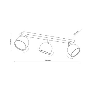 Lampa sufitowa ALTEA TK Lighting 3xGU10 12W schemat z wymiarami.