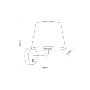 Kinkiet MAJA TK Lighting 1xE27 15W Tkanina Graphite wymiary techniczne.