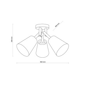 Lampa sufitowa VAIO TK Lighting 3xE27 15W Tkanina Biały, schemat wymiarów.