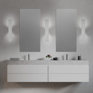 Kinkiet NAVI TK Lighting 2xG9 6W zamontowany nad umywalką w nowoczesnej łazience.
