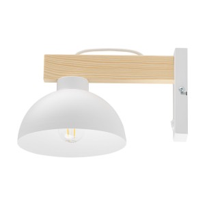 Kinkiet OSLO TK Lighting 1xE27 15W Metal Biały na drewnianym uchwycie.