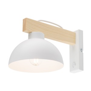 Kinkiet OSLO TK Lighting 1xE27 15W Metal Biały, lampa ścienna z drewnianym akcentem.