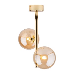 Lampa sufitowa ESTERA TK Lighting 2xG9 6W Szkło Biały, złota oprawa z dwiema szklanymi kulami.