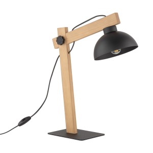 Lampka nocna OSLO TK Lighting, metalowa czarna z drewnianym ramieniem