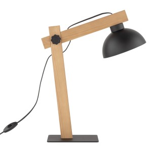 Lampka nocna OSLO TK Lighting 1xE27 15W Metal Czarny na drewnianej podstawie.