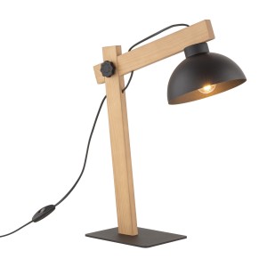 Lampka nocna OSLO TK Lighting 1xE27 15W Metal Czarny na drewnianej podstawie.