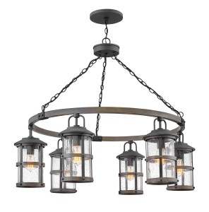 Latarnia wisząca Lakehouse QN-LAKEHOUSE6-P-DZ Quintiesse 6x60 W E27 Postarzany cynk/Jasne drewno