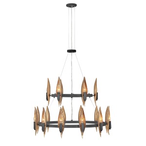 Lampa wisząca Żyrandol Willow QN-WILLOW18-CBK Quintiesse 18x40 W E14 Karbowana czerń i złoto