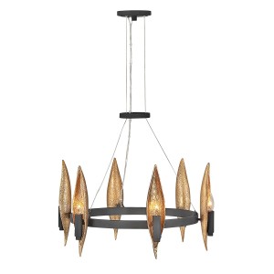 Lampa wisząca Żyrandol Willow QN-WILLOW6-CBK Quintiesse 6x40 W E14 Karbowana czerń i złoto