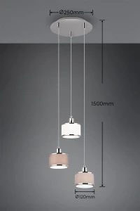 Lampa wisząca Kaprun Trio 3xE14 28W Srebrny / Chrom Metal / Tkanina - wizualizacja z wymiarami.