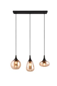 Lampa wisząca Lumina Trio 3xE14 40W Czarny mat z bursztynowymi kloszami.