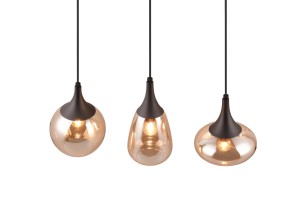 Lampa wisząca Lumina Trio 3xE14 40W Czarny mat z bursztynowymi kloszami