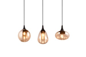Lampa wisząca Lumina Trio 3xE14 40W Czarny mat / Bursztynowy Metal / Szkło z trzema bursztynowymi kloszami.