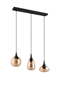 Lampa wisząca Lumina Trio 3xE14 40W Czarny mat z bursztynowym szkłem.