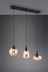 Lampa wisząca Lumina Trio 3xE14 40W Czarny mat / Bursztynowy Metal / Szkło wisząca na trzech różnych wysokościach.