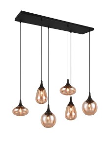 Lampa wisząca Lumina Trio z sześcioma bursztynowymi kloszami.