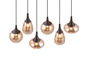 Lampa wisząca Lumina Trio 6xE14 40W Czarny mat / Bursztynowy Metal / Szkło.