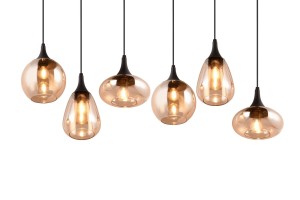 Lampa wisząca Lumina Trio 6xE14 40W, czarny mat/bursztynowy, metal/szkło.
