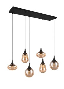 Lampa wisząca Lumina Trio 6xE14 40W Czarny mat Bursztynowy Metal Szkło.