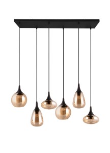 Lampa wisząca Lumina Trio 6xE14 40W Czarny mat / Bursztynowy Metal / Szkło w nowoczesnym stylu.