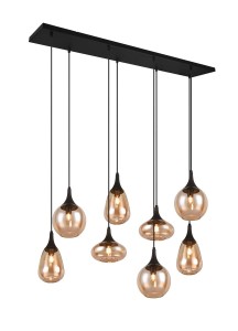 Lampa wisząca Lumina Trio 8xE14 40W Czarny mat / Bursztynowy Metal / Szkło.