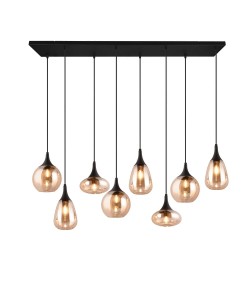 Lampa wisząca Lumina Trio 8xE14 40W czarny mat bursztynowy metal szkło.