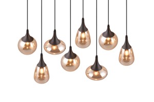 Lampa wisząca Lumina Trio 8xE14 40W Czarny mat / Bursztynowy Metal / Szkło.