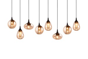 Lampa wisząca Lumina Trio 8xE14 40W Czarny mat Bursztynowy Metal Szkło.