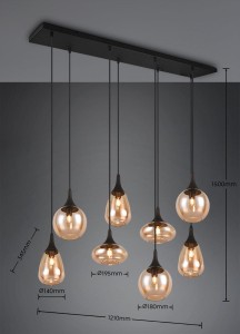 Lampa wisząca Lumina Trio 8xE14 40W Czarny mat Bursztynowy Metal Szkło