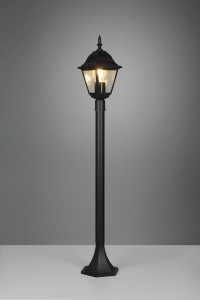 Lampa zewnętrzna Livenza Trio 1xE27 60W Czarny mat Aluminium na tle szarej ściany.