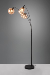 Lampa stojąca Lumina Trio 3xE14 10W Czarny mat / Bursztynowy Meta / Szkło z trzema bursztynowymi abażurami na czarnym, matowym stelażu.