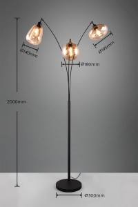 Lampa stojąca Lumina Trio 3xE14 10W Czarny mat / Bursztynowy Meta / Szkło - nowoczesna lampa z trzema kloszami.