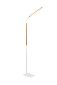 Lampa stojąca Norris Trio 1xLED zintegrowany 14W, biała z elementami drewna.