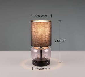 Lampa stojąca Elio Trio 1xE27 40W Czarny mat Metal / Szkło / Tkanina na stole.