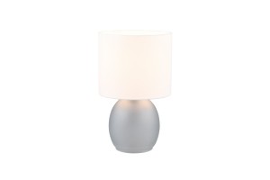 Lampa stojąca Vela Trio szara ze szklanym i tkaninowym abażurem