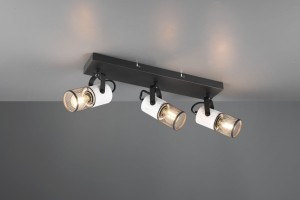 Lampa sufitowa Tosh Trio 3xE14 40W Czarny / Biały Metal zamontowana na suficie.