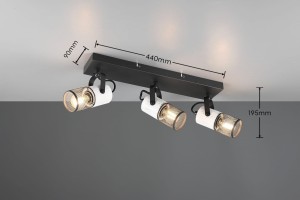 Lampa sufitowa Tosh Trio 3xE14 40W Czarny / Biały Metal na szarym tle.