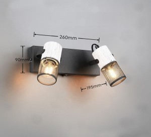Lampa ścienna Tosh Trio 2xE14 15W Czarny / Biały Metal z wymiarami: 260mm szerokość, 195mm długość, 90mm wysokość