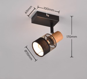 Lampa ścienna Nandini Trio 1xE14 10W Czarny mat Metal Tkanina z włączonym światłem.
