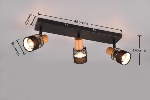 Lampa sufitowa Nandini Trio 3xE14 10W Czarny mat Metal/Tkanina, wymiary 485x170x70 mm.