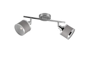 Lampa sufitowa Arosa Trio 2xE14 28W w kolorze srebrnym z chromowanymi elementami i tkaninowymi kloszami.